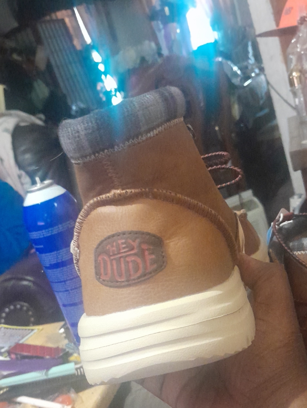Hey Dude Tan Brown Leather-Style Lace-Up Casual Boots - Picture 4 of 6